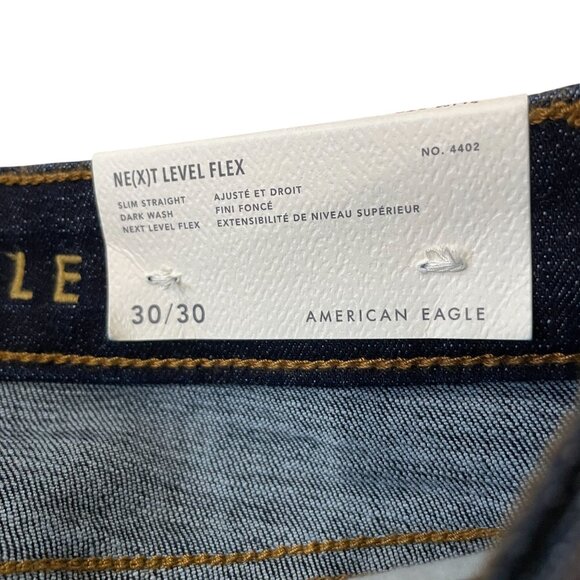 American Eagle Next Level Flex Slim Straight Jeans Mens Size 30x30 Dark Wash New - Picture 2 of 5